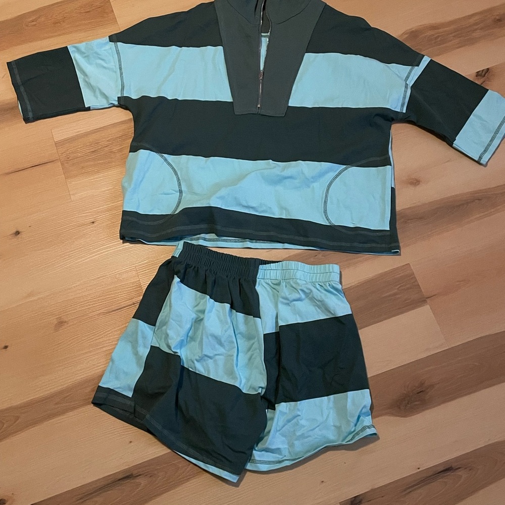 Striped Green and Blue Athletic Set
